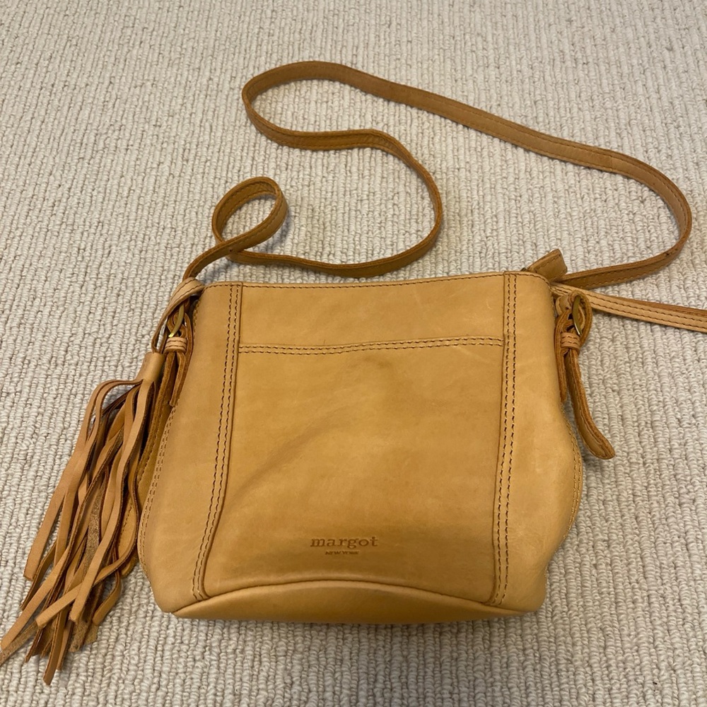 Margot New York Mini Bucket Tote Bag Tan Soft Leather Tassel Crossbody
